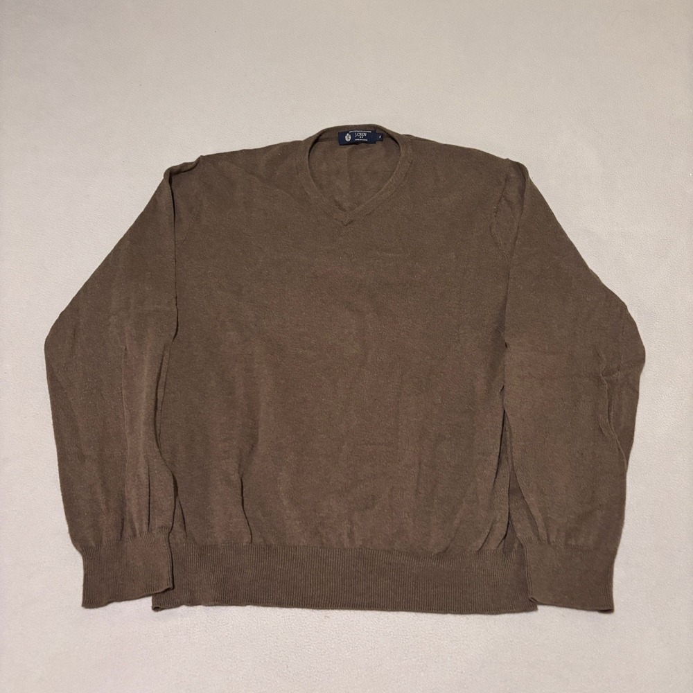 J.Crew Mens Brown Cotton Cashmere V-Neck Sweater XL Minimalist